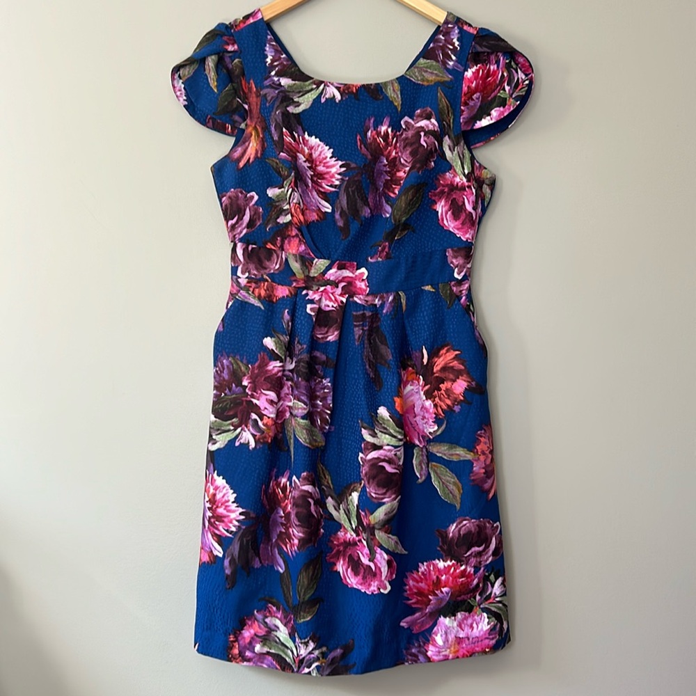 Anthropologie Moulinette Soeurs Rosana Dress Sz 8 Floral Blue‎ Pink Madmen Retro